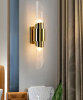 Sleek Modern Wall Sconce Lights With Heavy Duty Stainless Steel Build Top Shelf Indoor Outdoor Up Down Led Wall Lamp For Bedroom Living Room Bathroom Decor showcasing gold finish and sleek design against a wall.