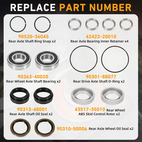 16 Piece Rear Axle Bearing And Seal Kit For Toyota Tacoma 1995 Through 2004 And 4Runner 1996 Through 2002 Replacement Part Numbers