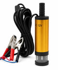 No Fuss 12V Submersible Transfer Pump For Water Diesel Oil With Built In Filter Solid Sump Pump, featuring alligator clips and cord.