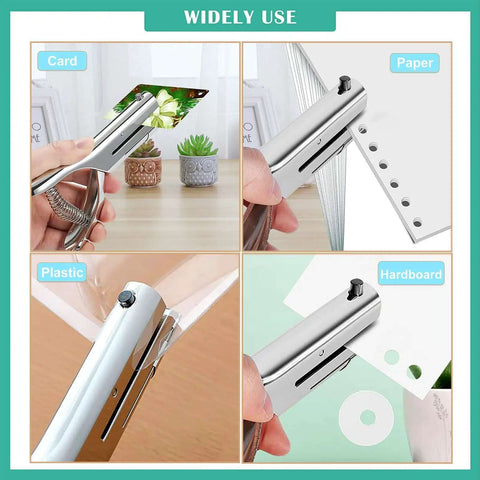 Ultra Long Reach Single Hole Punch Heavy Duty Zinc Alloy Hand Held Leather Punch for Card, Paper, Plastic, and Hardboard