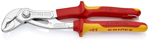 Cobra High Tech Water Pump Pliers 1000V Insulated With Tethered Attachment 10 Inch Red Yellow Quick Jaw Adjustment