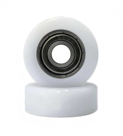 4 Pcs White Nylon Roller Idler Pulley With 608Z Bearing For Sliding Doors And Conveyor Systems, close-up view of rollers.