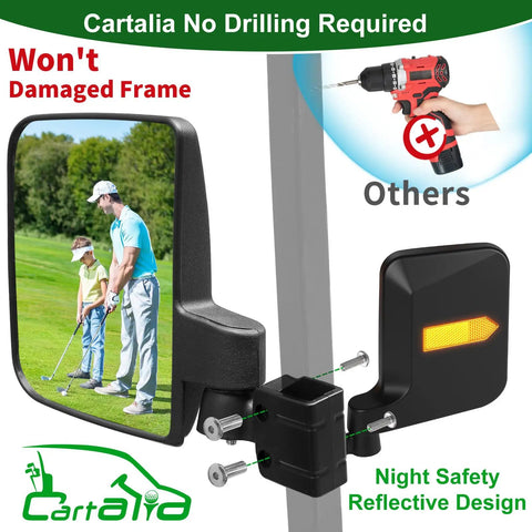 Dead Simple Golf Cart Side And Rear View Mirror Set Offering Badass HD Reflections No Drill Bracket Mount Universal Fitment For Ezgo Club Car Yamaha boosts visibility.