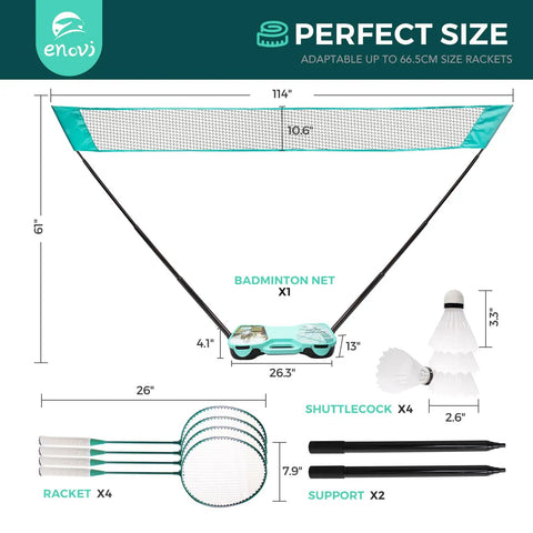 Badminton Set With Net And Portable Storage Box Includes Four Rackets And Four Shuttlecocks Ideal For Backyard Bash And Outdoor Yard Games Family Fun Easy Setup And Portable Recreation