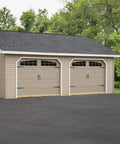 Two-car garage with Decorative Rustic Metal Garage Door Hardware Kit With Screw In Carriage House Hinges Dummy Hinges And Handles