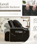 Three In One Velvet Sleeper Chair Bed With Phone Holder And USB Ports, side view showing adjustable backrest angles.
