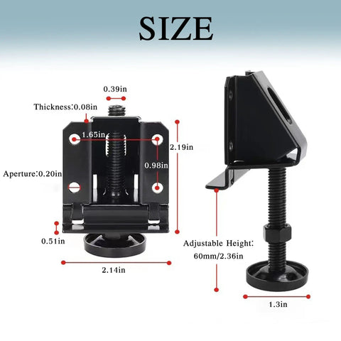 Heavy Duty Adjustable Leveling Feet 4 Pack Black Furniture Levelers With Hex Key Adjustment For Couches Cabinets Benches And Shelves Built Like A Tank Handles Three Hundred Pounds Stays Put Guaranteed No More Wobbles Allowed size measurement chart