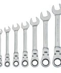 7 Piece Ratchet Set With 72 Tooth Quick Engagement Box End, 180 Degree Flex Head For Tight Spaces, Solid Chrome Finish