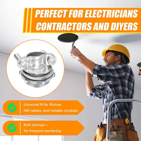 Thirty Six Pack 1/2 Inch Clamp Type Cable Connectors For Romex And Electrical Wire Zinc Alloy Heavy Duty Wire Clamps with installation.
