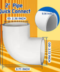 Four Piece Two Inch PVC Elbow Fittings 90 Degree Right Angle Two Way Adapters For Sch 40 PVC Pipe DIY Frames Shelves And Corners
