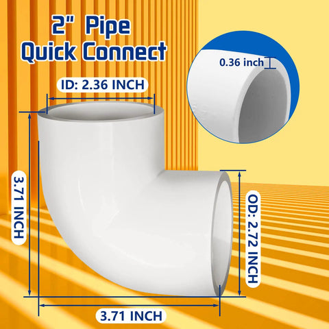 Four Piece Two Inch PVC Elbow Fittings 90 Degree Right Angle Two Way Adapters For Sch 40 PVC Pipe DIY Frames Shelves And Corners