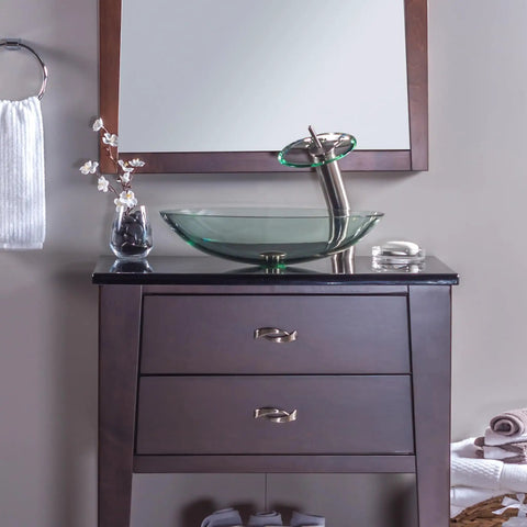 Oval Clear Glass Vessel Sink For Above Counter Mount Dope Sleek Look, Scratch Resistant Tempered Glass in modern bathroom