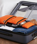 Three Pack Travel Toiletry Bags for Men Carry-On Organizer Pouch Set Zippered Cosmetic and Electronics Pouches in suitcase