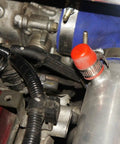 10 Pack Silicone Intake Vacuum Hose Caps For 16mm Inner Diameter in use on car engine, durable and high heat resistant, red cap.