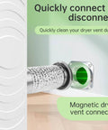 Magnetic Dryer Vent Connector Kit With Quick Connect showing duct hose and magnetic coupling in installation setup
