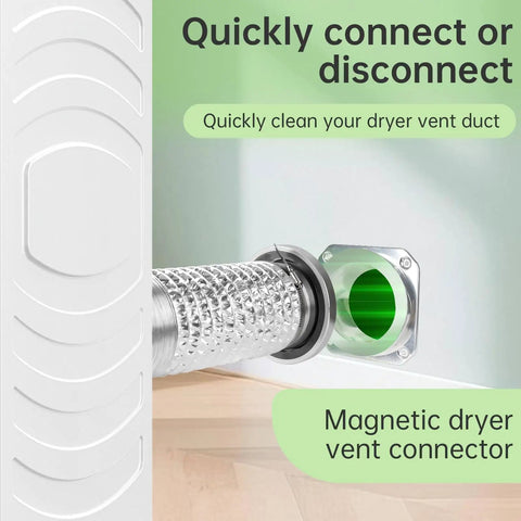 Magnetic Dryer Vent Connector Kit With Quick Connect showing duct hose and magnetic coupling in installation setup