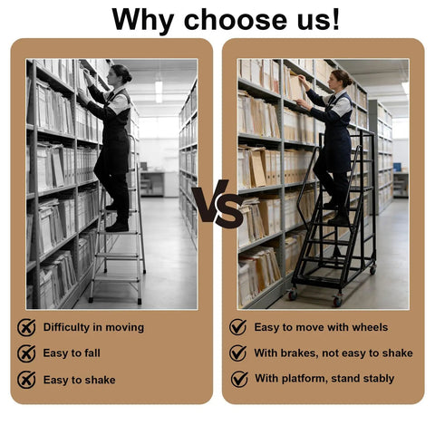 Top Shelf Easy Glide Six Step Warehouse Ladder With Triple Guardrails And Double Handrails Industrial Mobile Platform Staircase On Wheels Built Tough Handle Eleven Hundred Pound Load