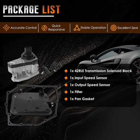 42RLE Transmission Solenoid Pack Kit For Jeep Liberty Dakota Nitro Wrangler And Dodge Chrysler Cars Get Your Ride Shifting Smooth Replacement Shift Solenoids Block Set Replacing OE 5143151AA 92887A 49618A 04800171AA with filter and pan gasket