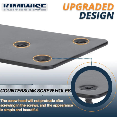 Heavy Duty Mending Plates Pack Of Four Black Steel Straight Brace Brackets For Furniture And Shelves showing countersunk screw holes.