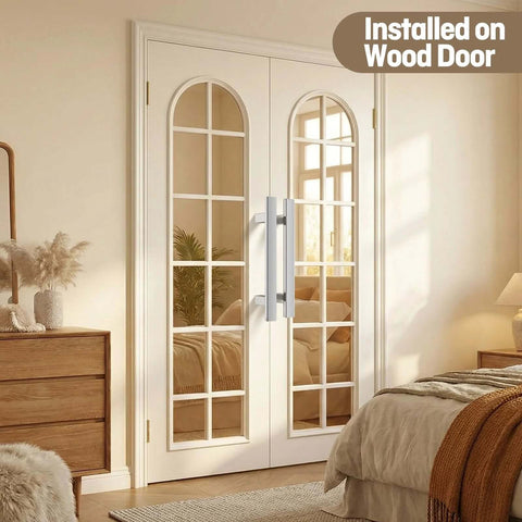 H Shaped 18 Inch Rectangle Push Pull Door Handle Back To Back 300mm Center To Center on wood interior double doors