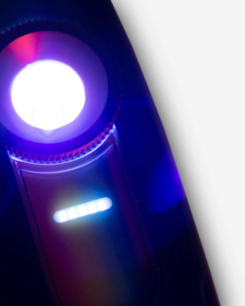 Close-up of Handheld Dual LED UV Flashlight For Detail Pros With 2700K 4500K 6000K Color Temps UV 395 To 400nm IP65 Waterproof