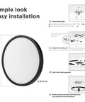 Diagram of 3 In One Dimmable Flush Mount LED Ceiling Light 3000K 4000K 6500K Black Finish 15.8 Inch installation steps