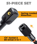 Close-up of 51-Piece Magnetic Nut Driver Set With Color-Coded Deep And Standard Drivers, spring-loaded retention, 2-in-1 socket