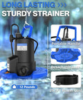 1 HP Submersible Pool Cover Pump With 5000 GPH Flow Rate Check Valve Three Adapters 29.5 Foot Cord For Above Ground Automatic On Off System Sump Flood Basement And Pond Water Removal with handle and detachable base