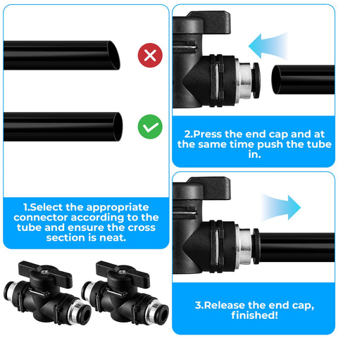 Diagram showing Three Pack One Quarter Inch Push To Connect Ball Valve Fittings For Pneumatic Air Lines No Fuss Quick Connects Durable Brass And Plastic Air Hose Fittings Pneumatic Ball Valves OD installation process.
