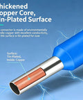 Top Tier Wire Terminal Ferrules Kit Boasting 200 Pieces Of Insulated Copper Connectors Plus Crimper Tool And Organized Case Perfect For Heavy Duty Electrical Wiring Jobs That Need Precision And Style. tin-plated copper ferrule close-up