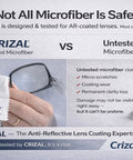 Crizal microfiber cleaning cloths for eyeglasses, 4-pack, white with Crizal logo, safe for AR-coated lenses