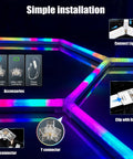 RGB Hexagon Ceiling Light Fixture 15 Pack With Dope Color Modes showing connectors and installation details for living room and events