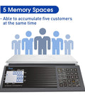 Digital Price Computing Scale 60Lb 0.02Lb NTEP Certified with dual LCD displays and keypad, showing 5 memory spaces feature.