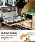 Heavy Duty Locking Drawer Slides With Full Extension Design And Smooth Glide Action Built Tough for secure camping stove installation.