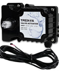 TPE24VA 24-volt pool valve actuator, front view in black with long wiring