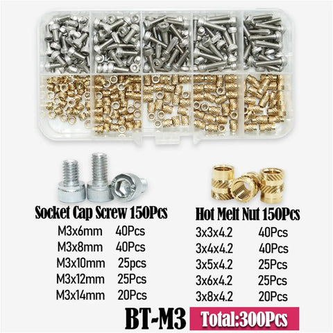 All In One Nut And Screw Kit Set With Brass Heat Insert Nuts And Hex Socket Cap Screws M2.5 M3 M4 In Stainless Steel And Copper For Plastic Case Multi Size Assortment For Small DIY Projects, M3 kit