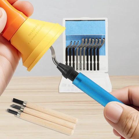 All-In-One 42Pcs 3D Printer Tools Kit For Post-Print Finishing And Cleanup showing deburring tool and extra blades in use