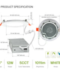 Product specification of 4 Pack 12 Inch LED Recessed Canless Wafer Downlights Dimmable 24W Easy Install With 5 Color Temperatures