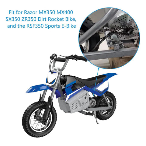 Beefed Up Chain Tensioner Adjuster Replacement For Razor MX350 MX400 SX350 ZR350 Dirt Rocket Bikes RSF350 shown on blue bike