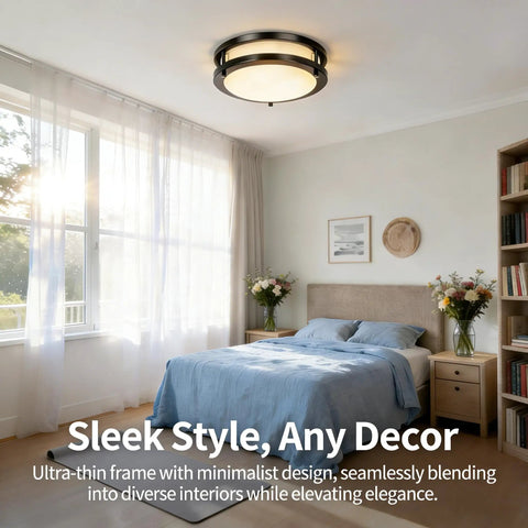 Ultra Bright 24W LED Ceiling Light Fixture 10 Inch Flush Mount For Bedroom showing modern design in a cozy bedroom setting.