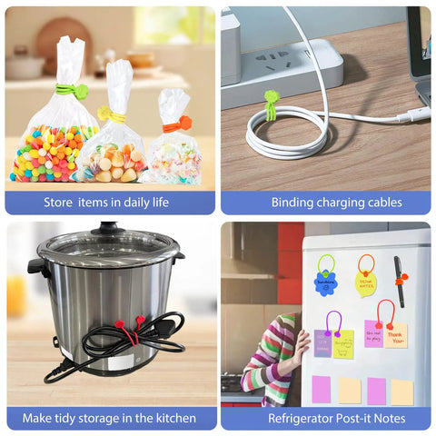 Magnetic Cable Ties 24 Pack 7 Inch Reusable Silicone Twist Ties organizing items at home, bundling cables, fridge use, and more.