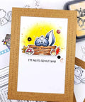 Card design with skunk illustration, stitched rectangular frame, and 'I'm nuts about you' text, using Stitched Rectangle Frame Die Cuts Set For Card Making And Scrapbooking, DIY Embossing, Photo Decor, And Gift Tags, Silver Metal Dies, 14.3x11.1cm, 3 Pieces, Perfect For Creative Crafts.
