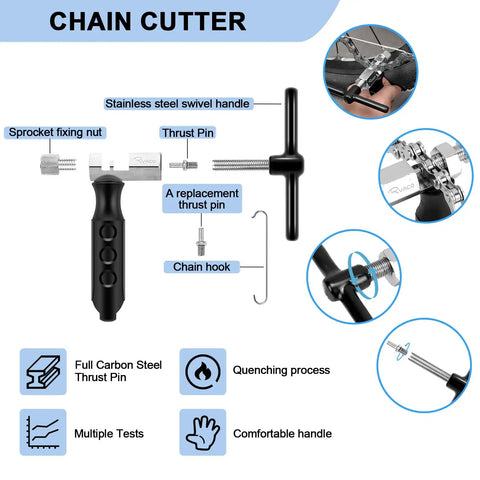 Diagram of bicycle chain cutter from 12 Piece Bicycle Chain Tool Set With Chain Cutter, Pliers, Measuring Tool, Flywheel Removal Wrench