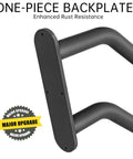 Close-up of one-piece backplate on Built Like A Tank Heavy Duty Wrought Iron Hand Rails For Outdoor Steps, U Shaped Exterior Stair Railing.