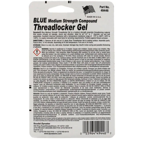 Back view of Blue Gel Thread Locker Medium Strength 1.2 Oz Bottle For Metal Fasteners Removable With Hand Tools Keeps Fasteners Locked