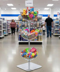 3 Tier Bowl Organizer Floor Standing Display Rack With Flat Base, Mobile Merch Stand for Retail, Clear Polycarbonate Bowls