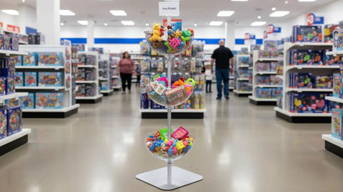3 Tier Bowl Organizer Floor Standing Display Rack With Flat Base, Mobile Merch Stand for Retail, Clear Polycarbonate Bowls