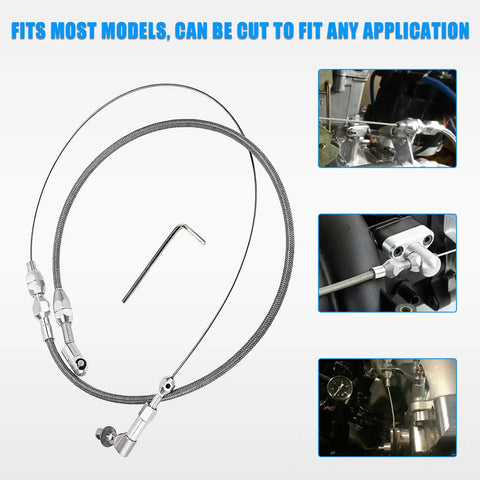 Braided 24 Inch Throttle Cable Kit For Cars And Trucks, Stainless Steel Gas Cable With Aluminum Ferrule Fittings shown with tool