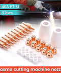 Ultimate 32pc Pt31 Plasma Cutter Consumables Kit Featuring Durable Electrodes, High Temp Nozzles And Swirl Cups For 40A Machines, showing nozzles and electrodes.