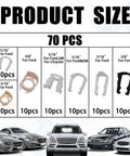Fuel Line Retainer Clips Three Eighths And Five Sixteenths Inch Nylon Gas Tank Repair Kit 70 Piece Set with size chart